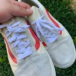 Vans Old Skool Skate Shoes Sneakers Beige Red Grey